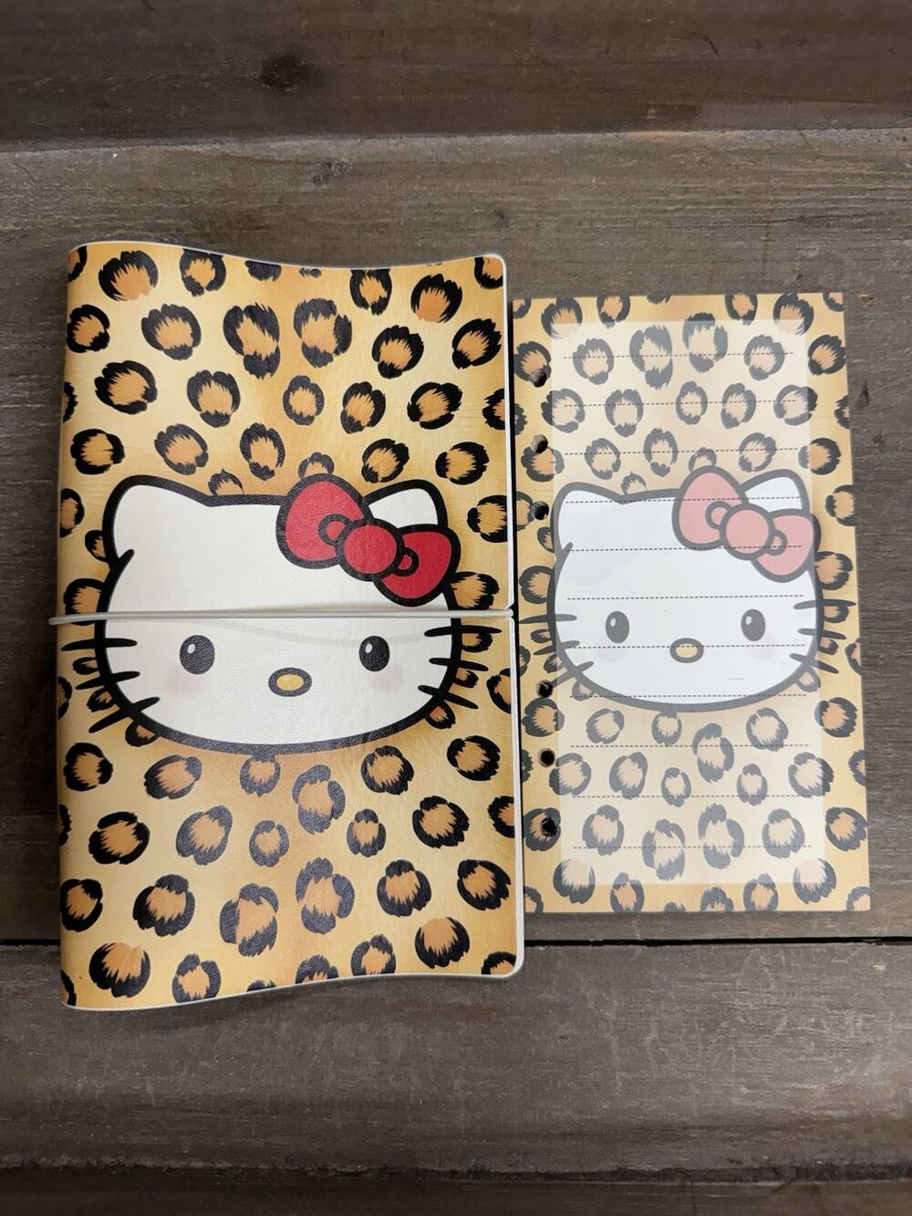 Leopard Hello Kitty A6 6 Ring Soft Binder, & Paper